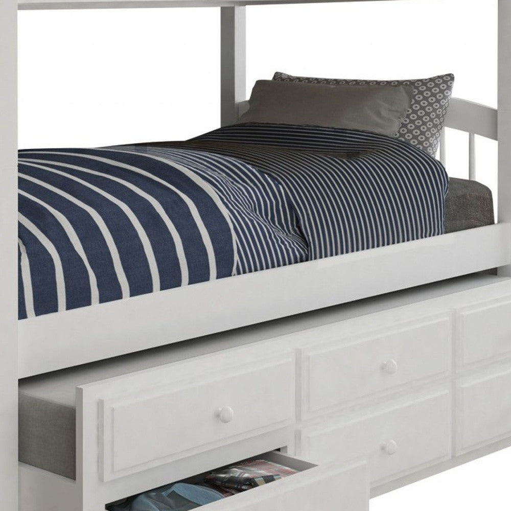 80" X 42" X 70" White Twin Bunk Bed  Trundle With 3 Drawers