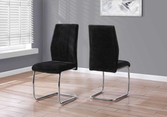 Set of Two Black And Silver Upholstered Velvet Dining Side Chairs