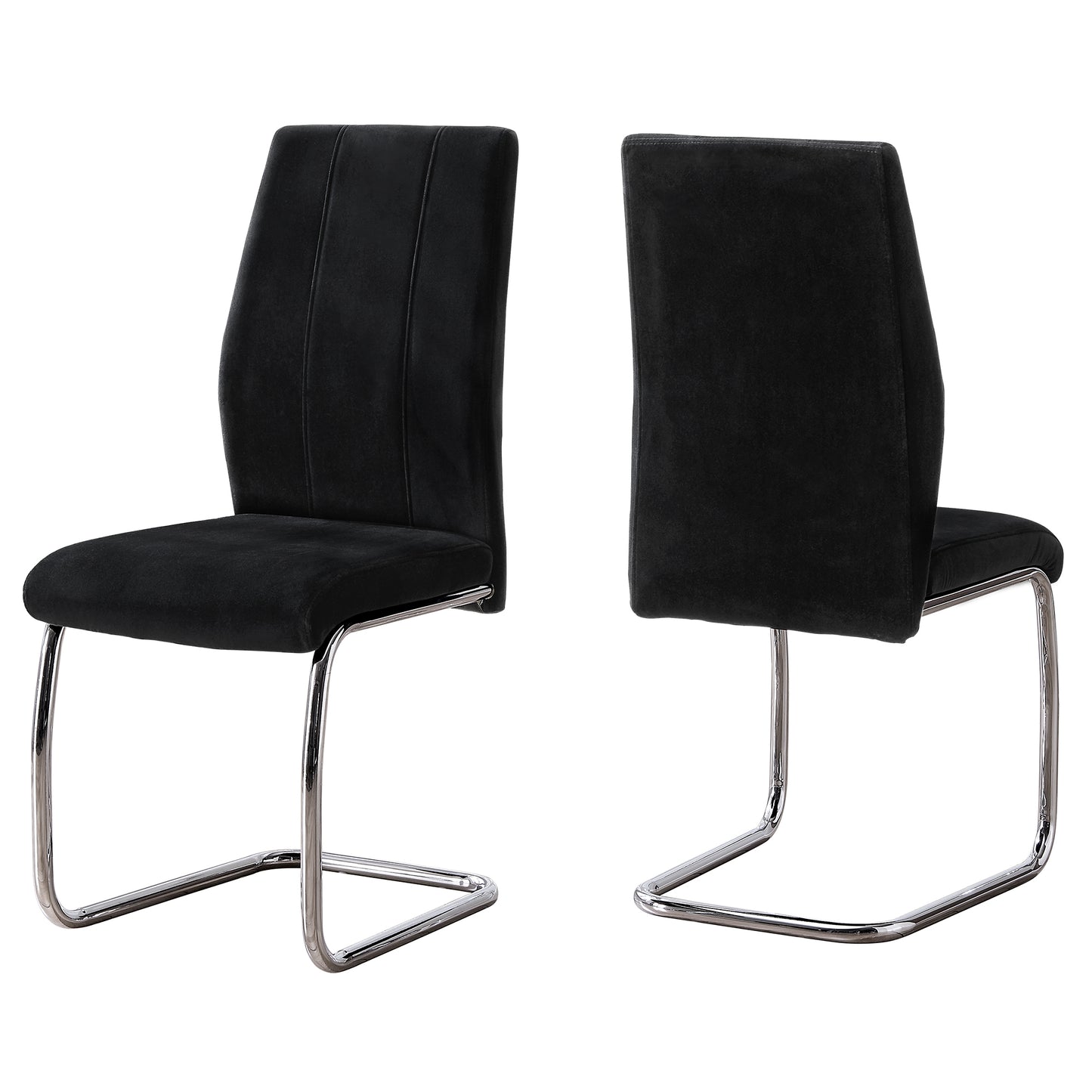 Set of Two Black And Silver Upholstered Velvet Dining Side Chairs