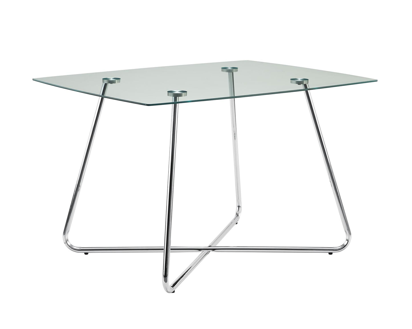 40" Clear And Silver Glass And Metal Pedestal Base Dining Table