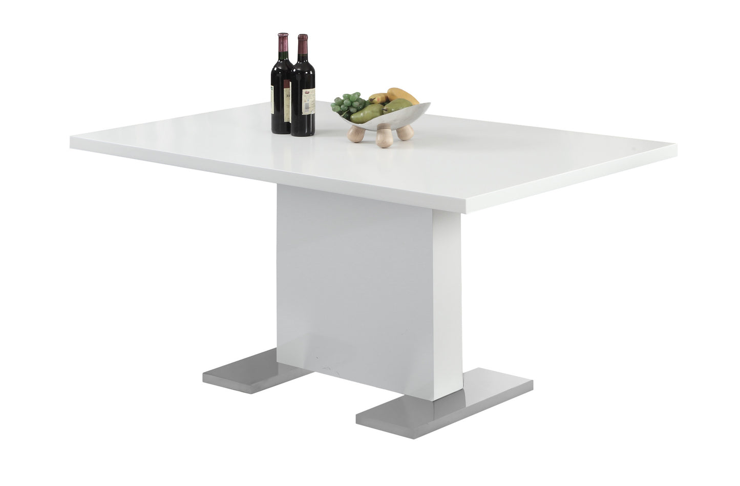 59" White And Gray Metal Pedestal Base Dining Table