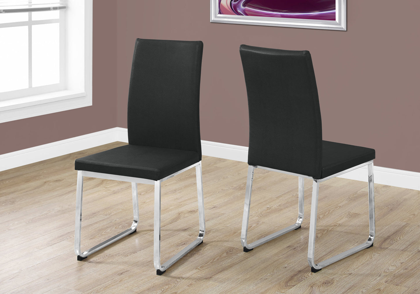 Set of Two Gray And Silver Upholstered Faux Leather Dining Side Chairs