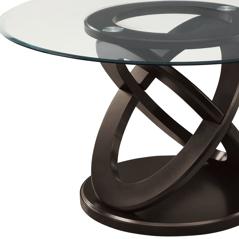 48" Clear And Espresso Rounded Glass Pedestal Base Dining Table