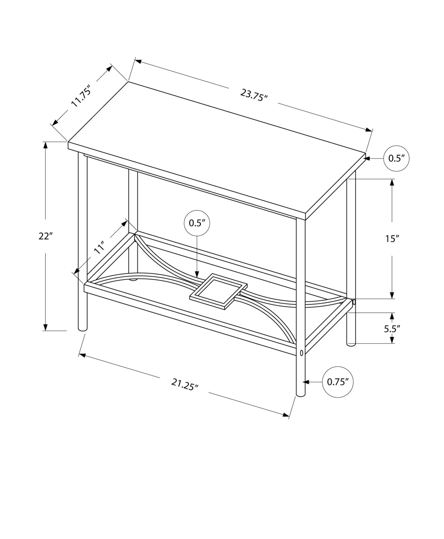 24" White And Silver Console Table With Storage