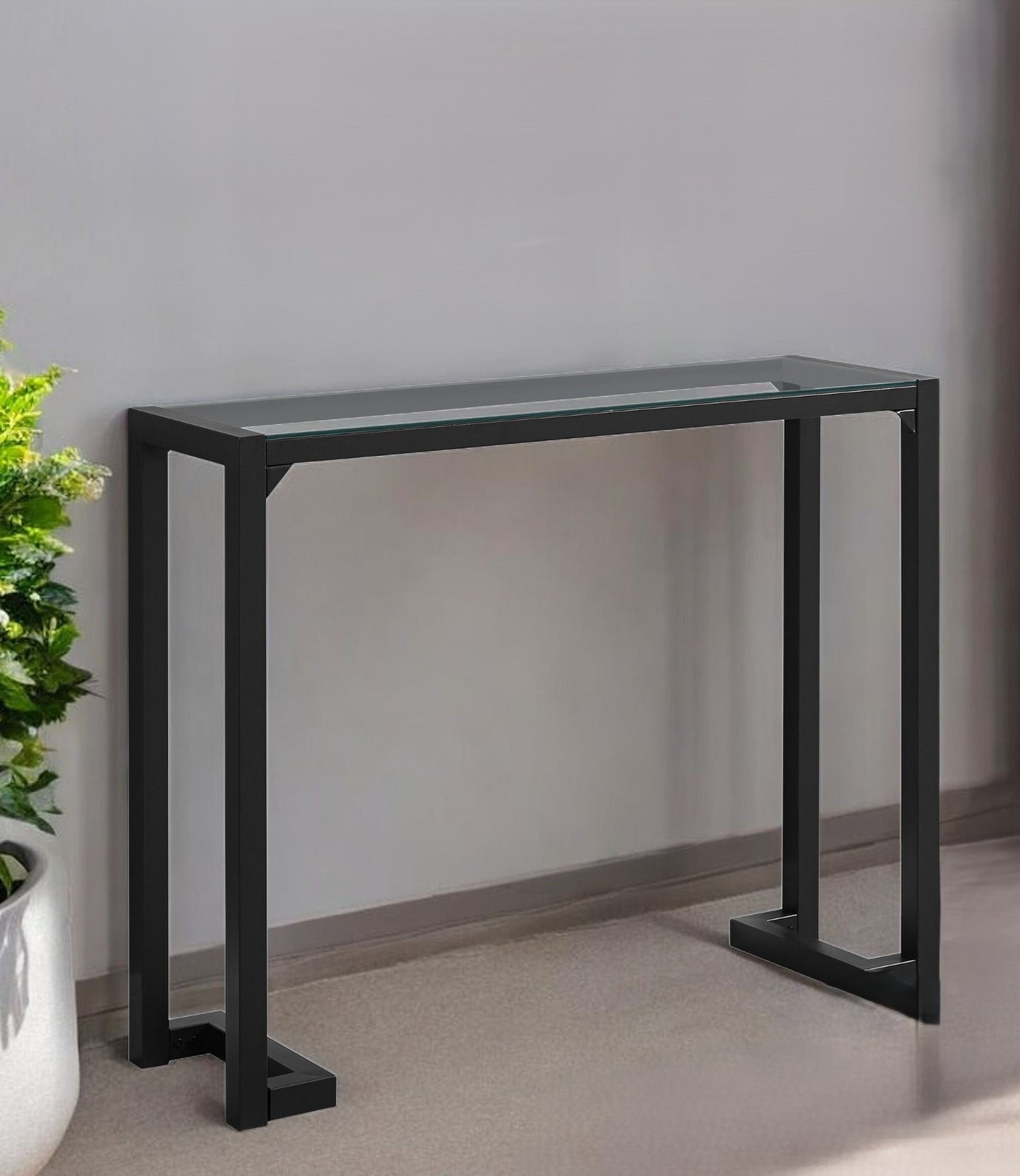 42" Clear and Black Glass Console Table