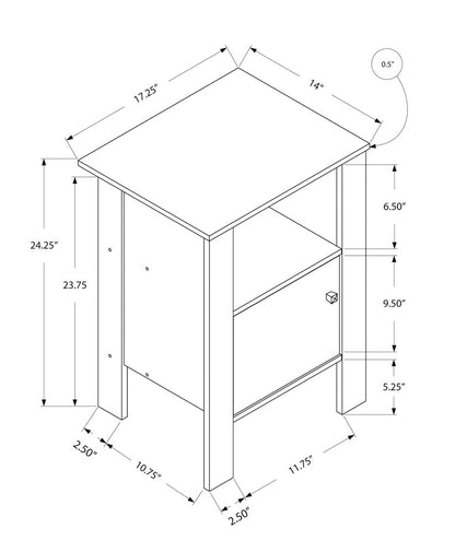Line drawing of a white wood end table with a shelf: square top, four legs, and an open lower shelf.