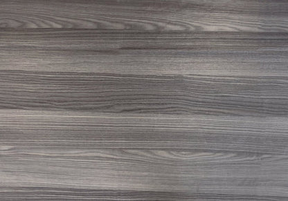 Dark gray wood-look laminate end table with a shelf.