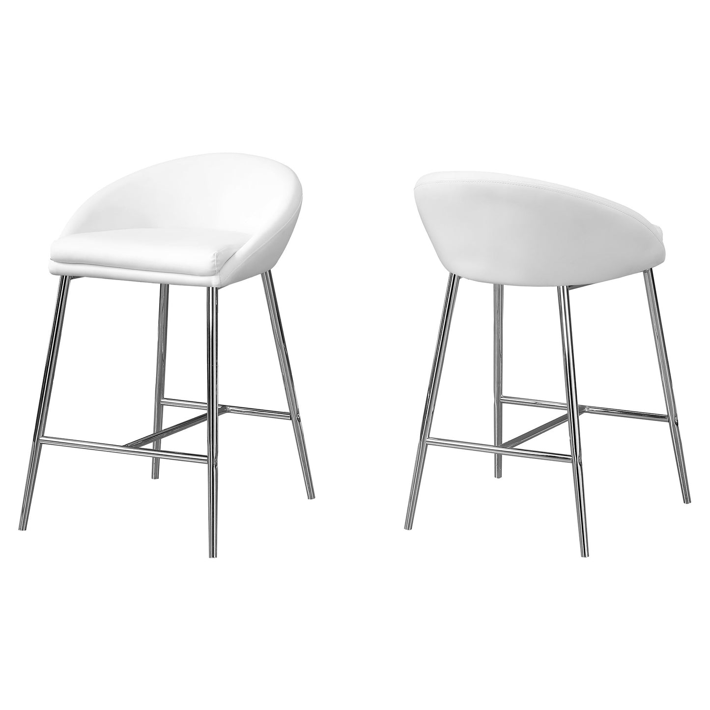 Set of Two 24 " White And Silver Metal Low Back Bar Chairs
