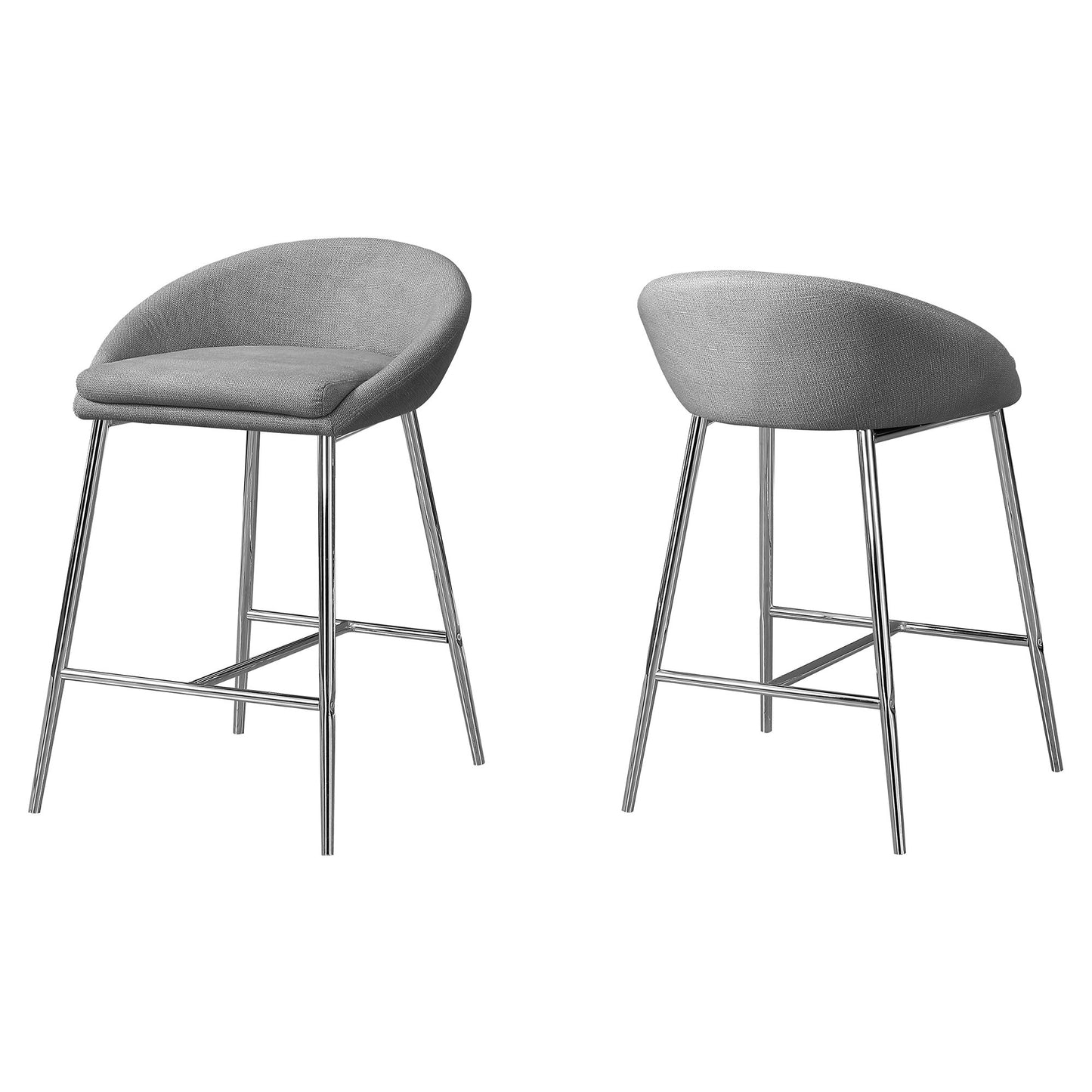 Set of Two 24 " Gray And Silver Metal Low Back Bar Chairs