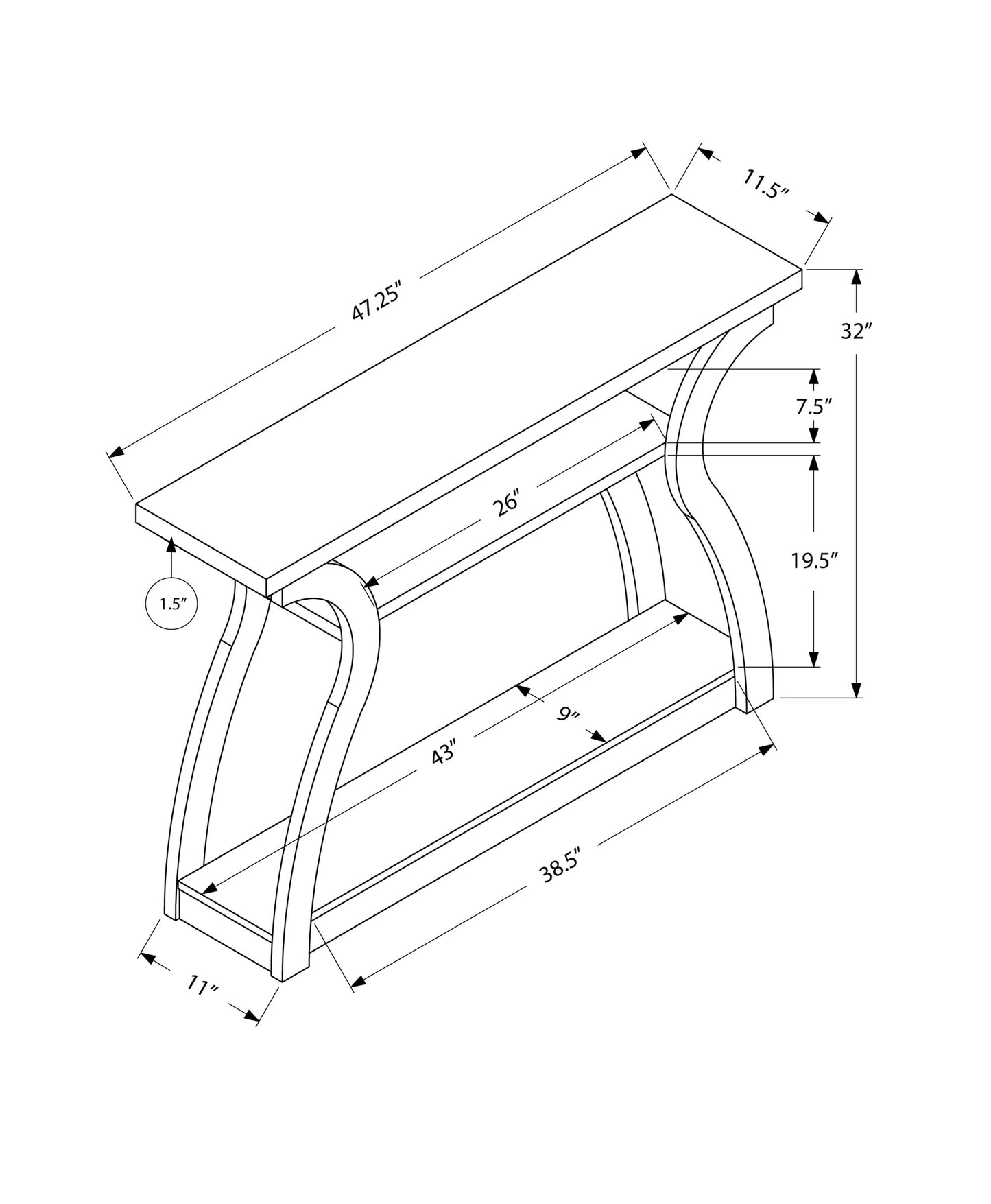 47" White Floor Shelf Console Table With Storage