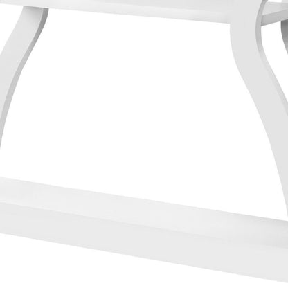 White curved-leg chair frame with top crossbar and smooth matte finish.