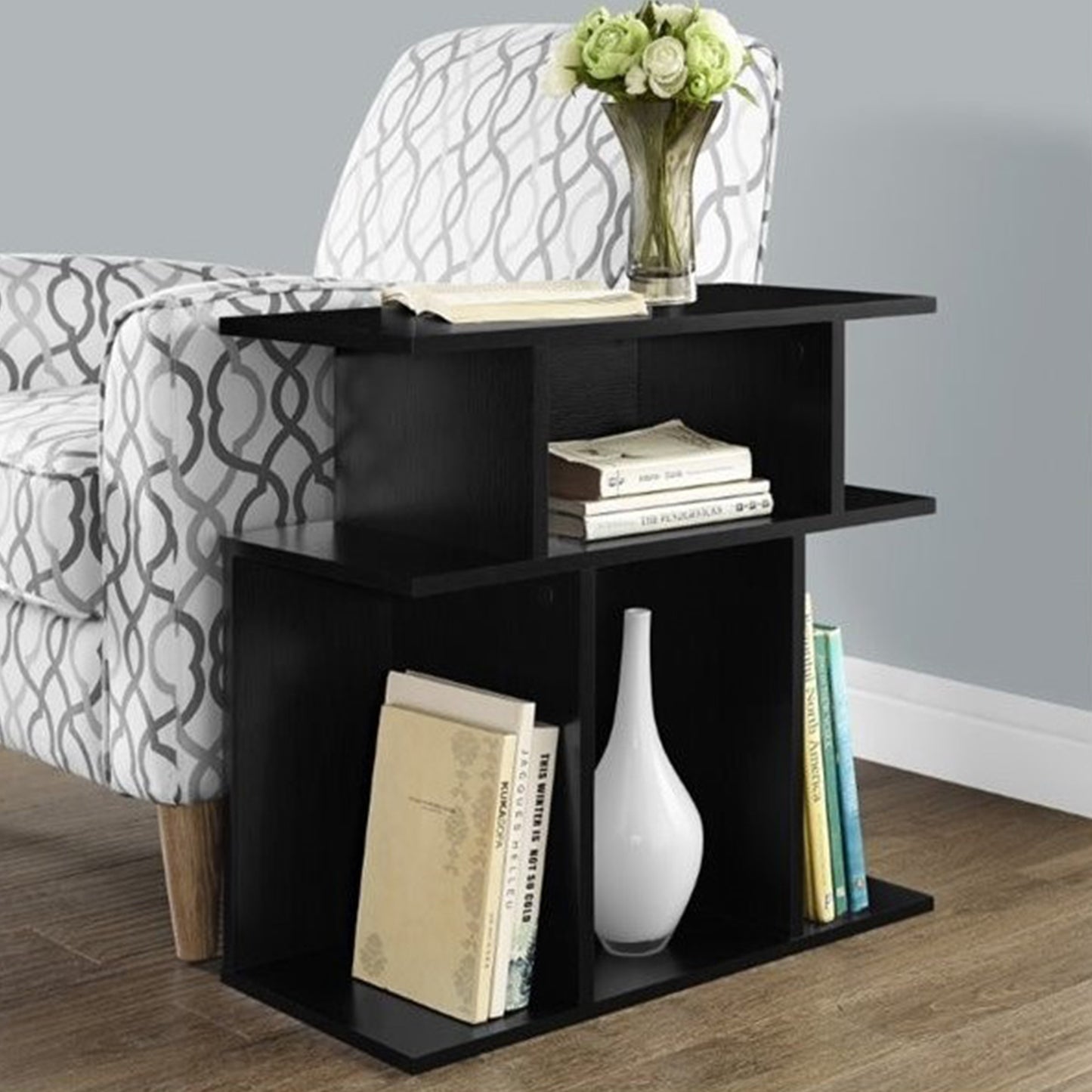 24" Black Wood End Table With 6