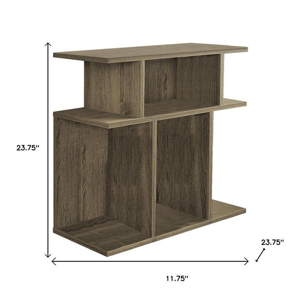 24" Taupe Wood Floor Shelf End Table With Six Open Shelves