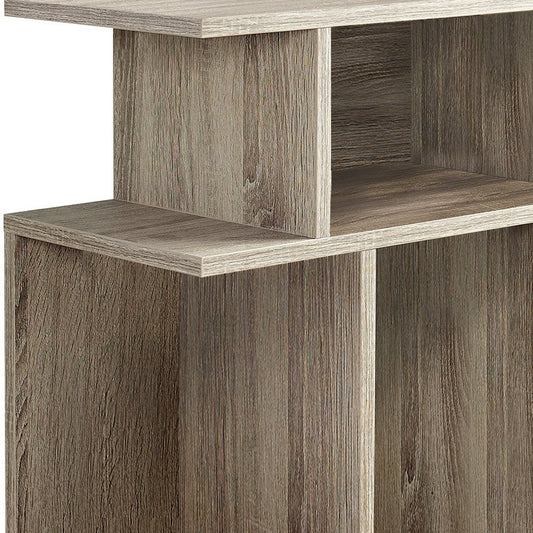 24" Taupe Wood Floor Shelf End Table With Six Open Shelves