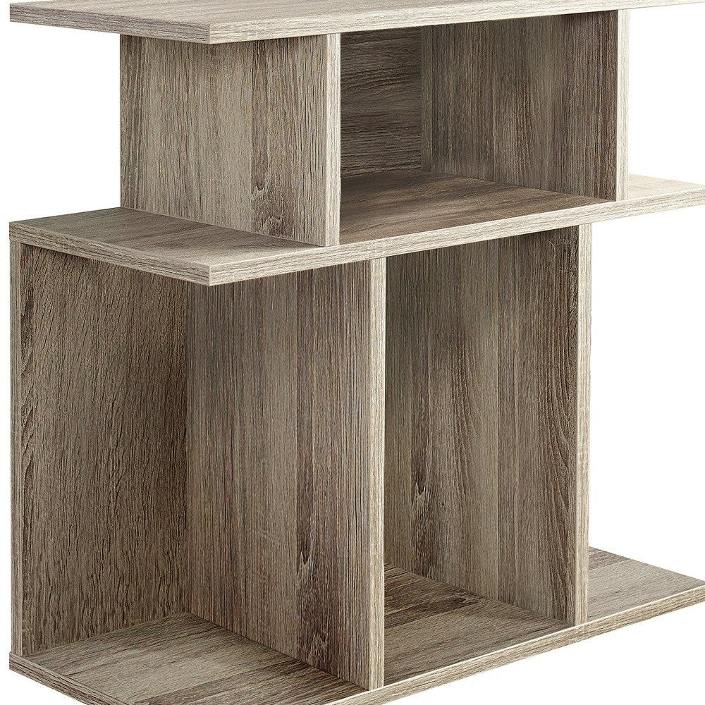 24" Taupe Wood Floor Shelf End Table With Six Open Shelves