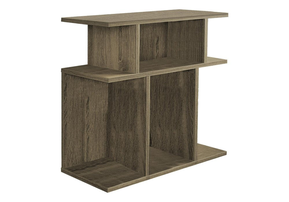 24" Taupe Wood Floor Shelf End Table With Six Open Shelves