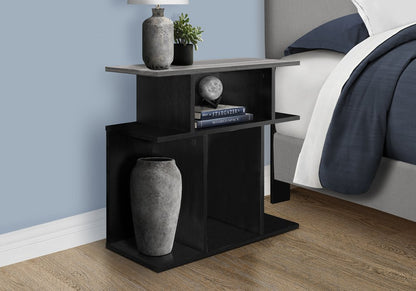 24" Gray and Black Wood Floor Shelf End Table With 6