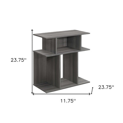 24" Gray Wood Floor Shelf End Table With Six Open Shelves