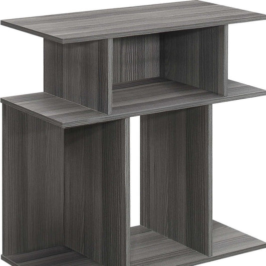 24" Gray Wood Floor Shelf End Table With Six Open Shelves