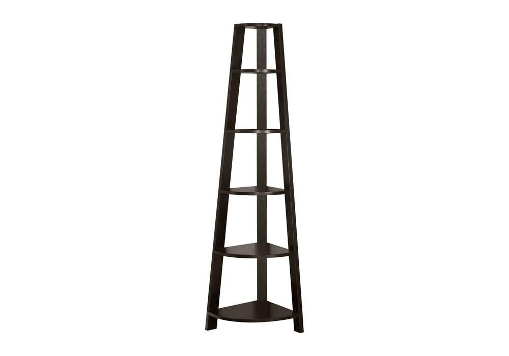 71" Gray Wood Five Tier Corner Bookcase