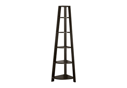 71" Espresso Wood Five Tier Corner Bookcase