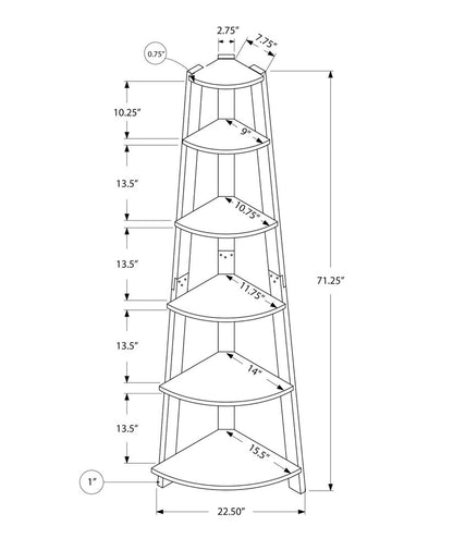 71" Gray Wood Five Tier Corner Bookcase