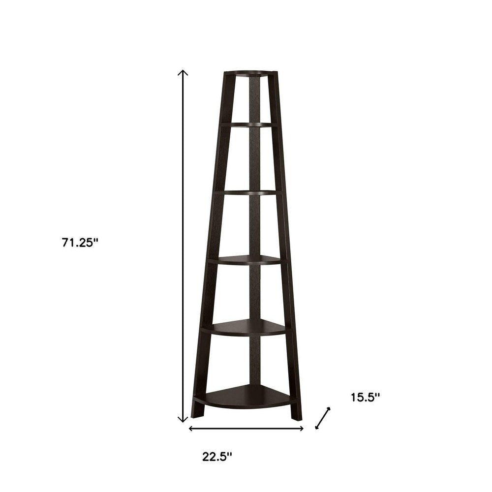 71" Gray Wood Five Tier Corner Bookcase