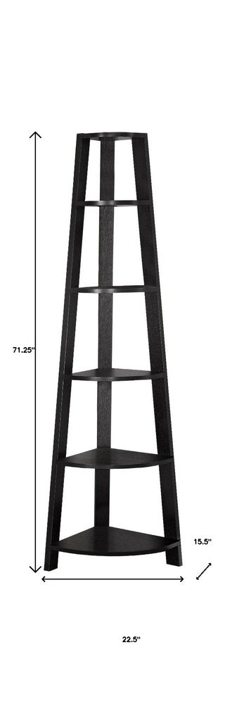 71" Gray Wood Five Tier Corner Bookcase