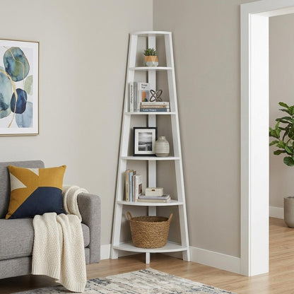 71" Espresso Wood Five Tier Corner Bookcase