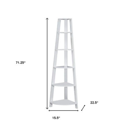71" Gray Wood Five Tier Corner Bookcase