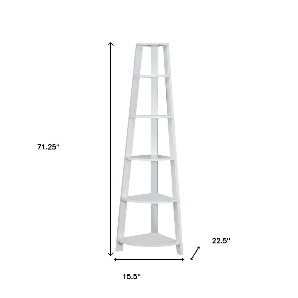 71" Gray Wood Five Tier Corner Bookcase