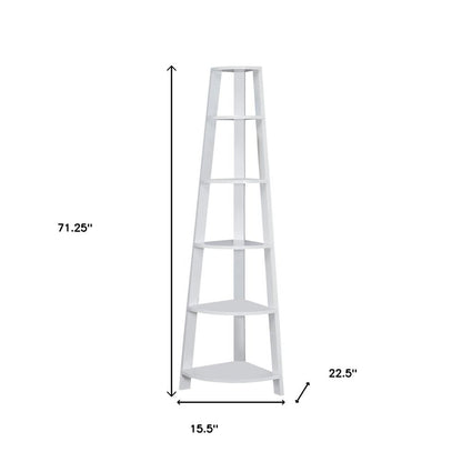71" Gray Wood Five Tier Corner Bookcase