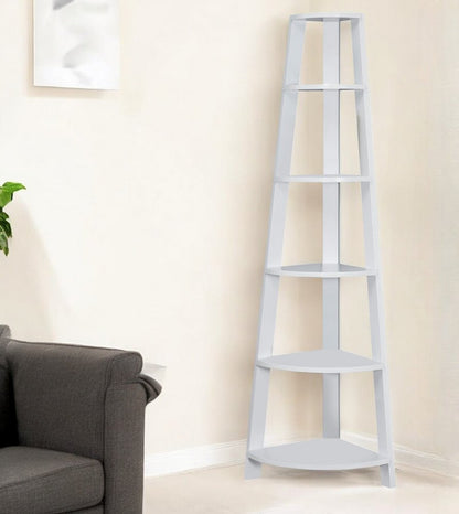 71" Gray Wood Five Tier Corner Bookcase