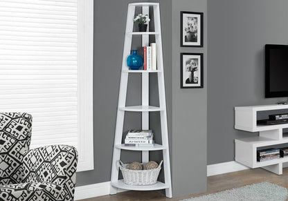 71" Gray Wood Five Tier Corner Bookcase