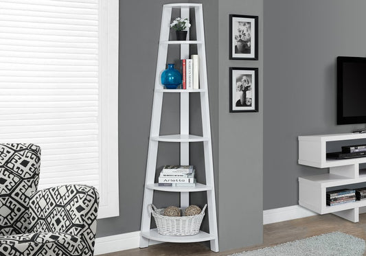 71" Gray Wood Five Tier Corner Bookcase