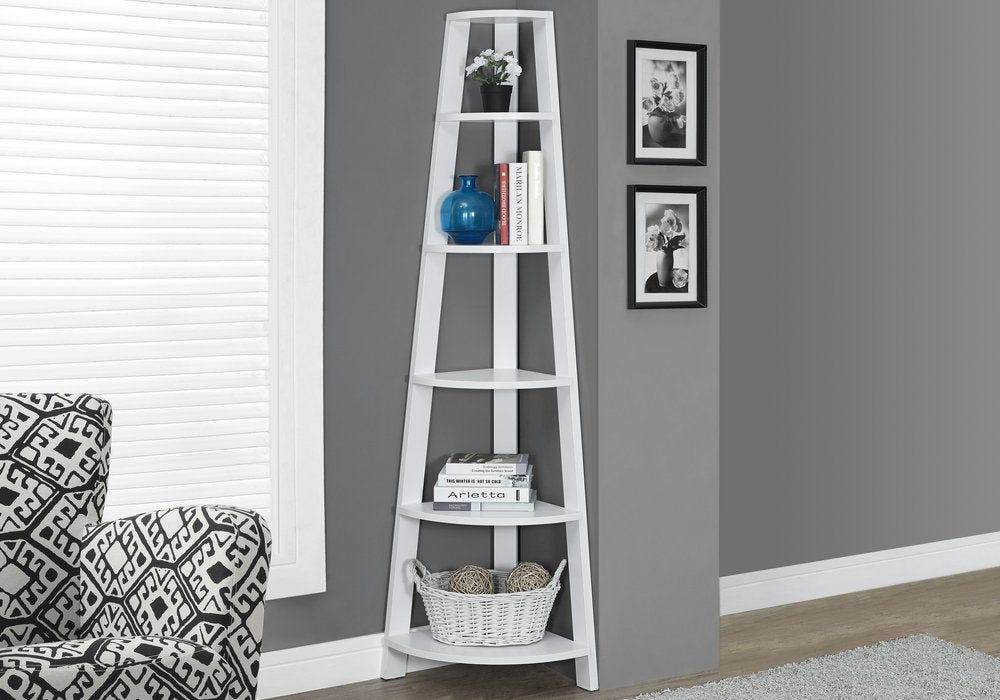 71" Gray Wood Five Tier Corner Bookcase