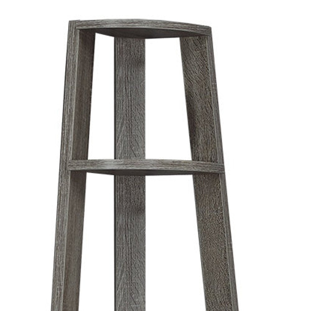 71" Gray Wood Five Tier Corner Bookcase