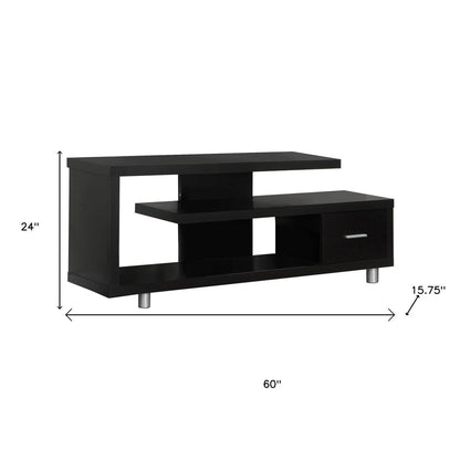 60" Dark Brown Cabinet Enclosed Storage TV Stand