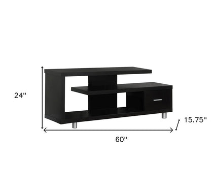 60" Dark Brown Cabinet Enclosed Storage TV Stand