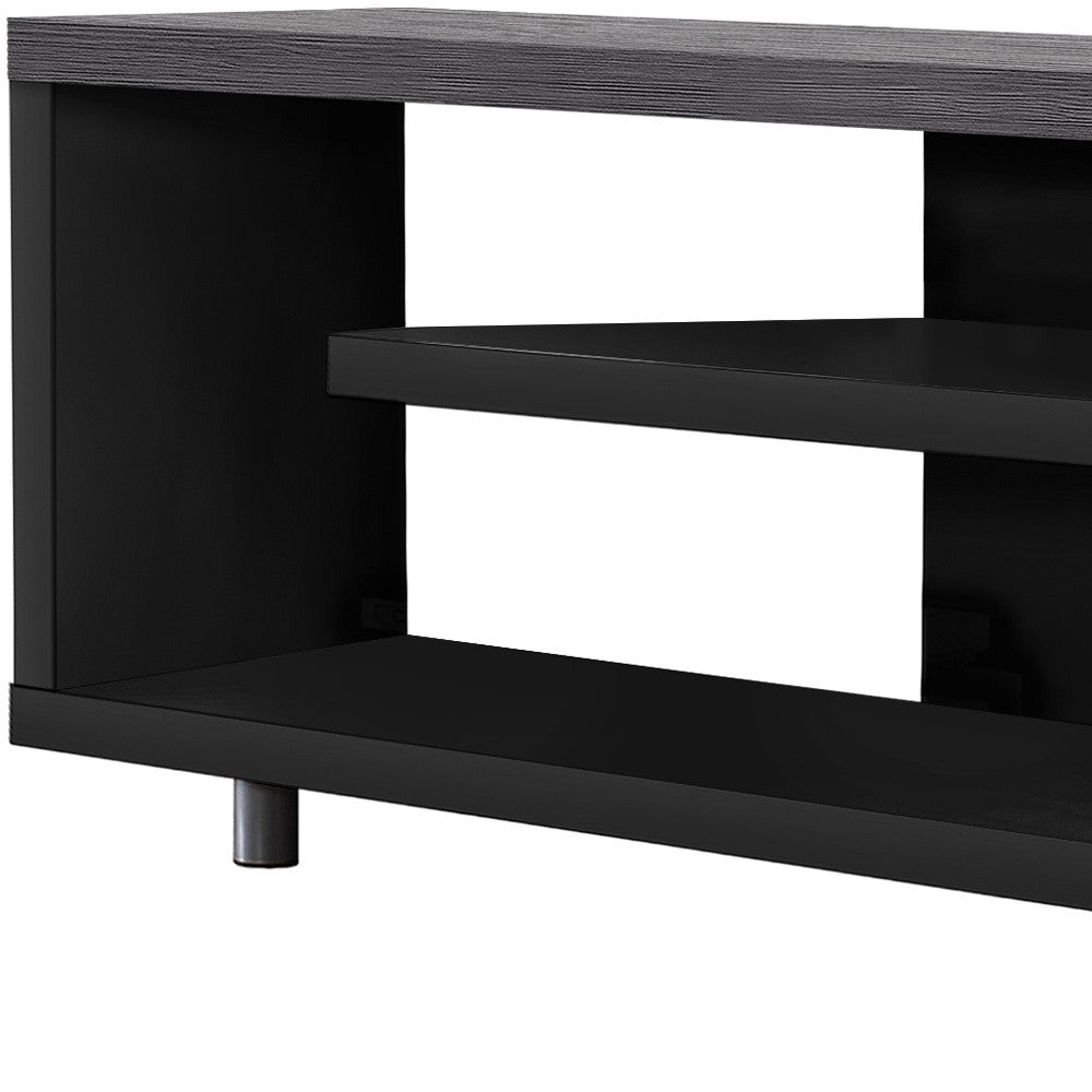 15.75" X 60" X 24" Dark Taupe Silver Particle Board Hollow Core Metal TV Stand With A Drawer