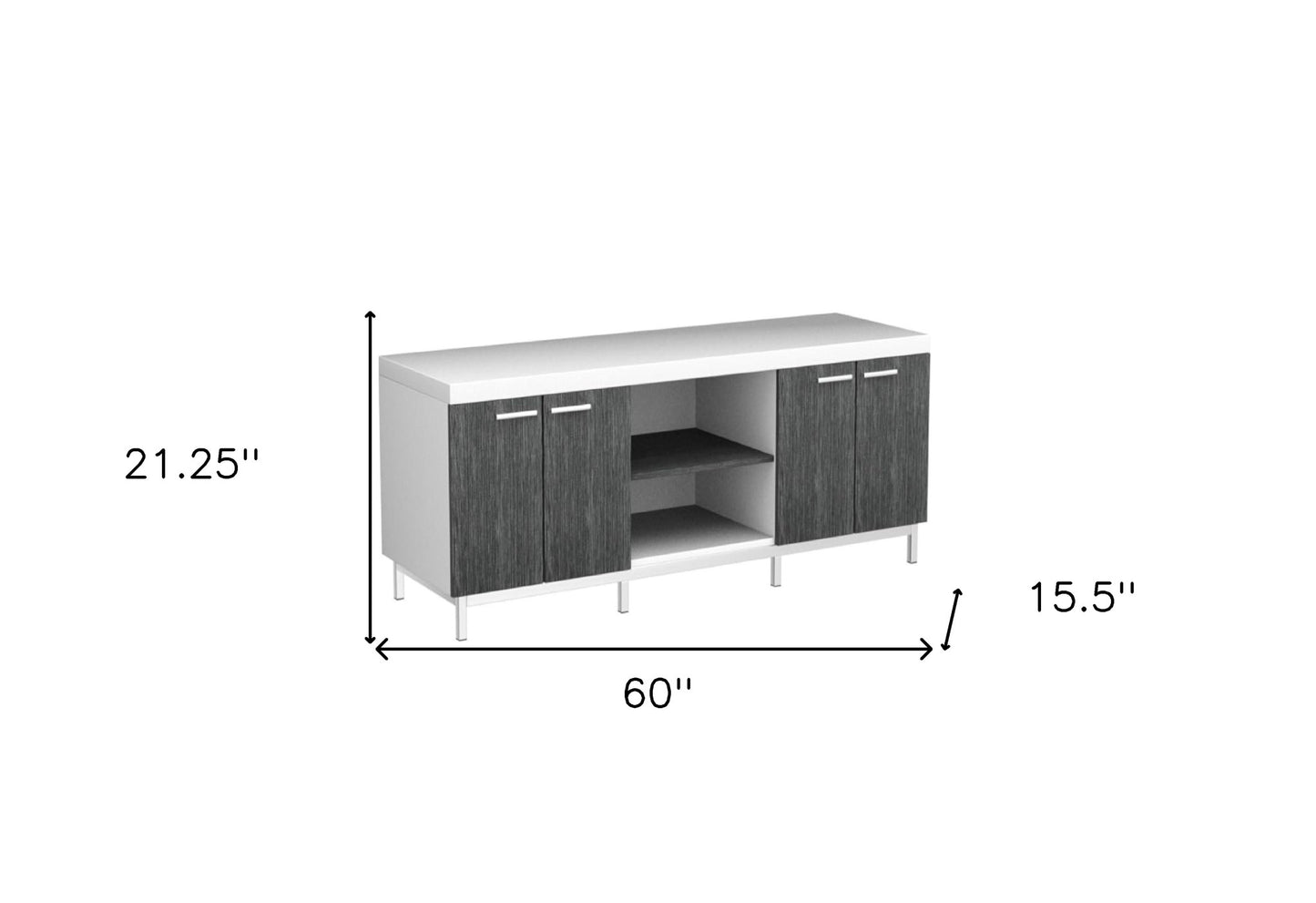 60" Black and Gray Cabinet Enclosed Storage TV Stand