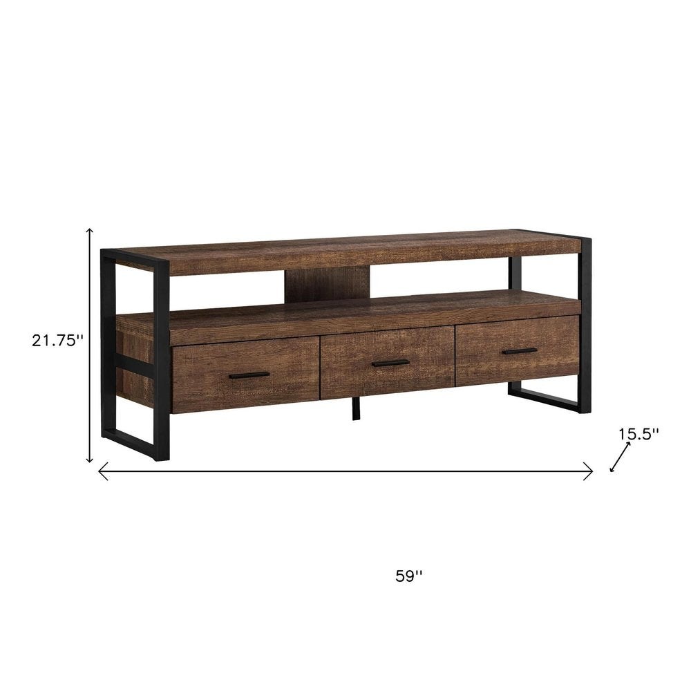 59" Brown and Black Cabinet Enclosed Storage TV Stand