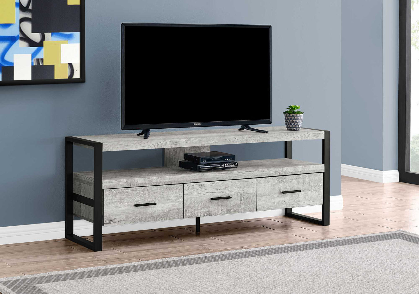 59" Brown and Black Cabinet Enclosed Storage TV Stand