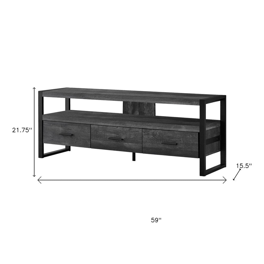 59" Black Cabinet Enclosed Storage TV Stand