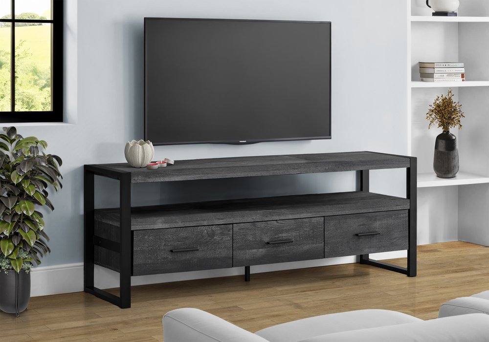 59" Black Cabinet Enclosed Storage TV Stand