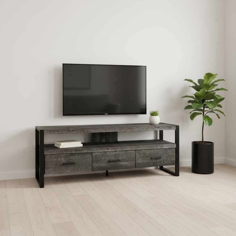 59" Black Cabinet Enclosed Storage TV Stand