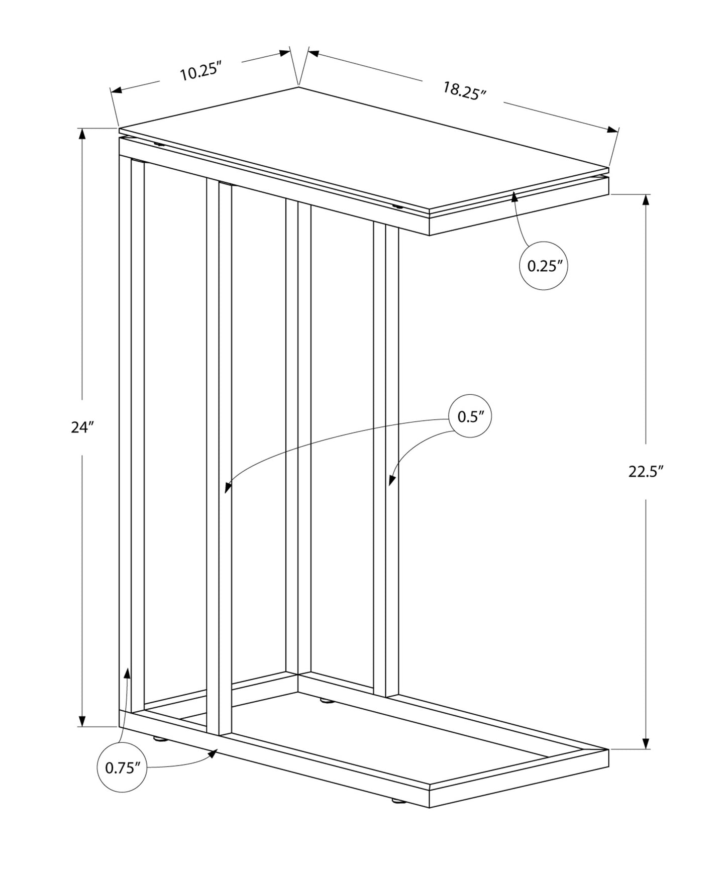 18" X 12" X 24" Grey Grey Mdf Metal  Accent Table