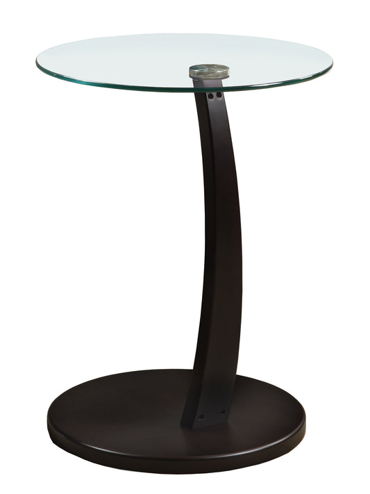 24" Black And Clear Glass And Wood Round End Table