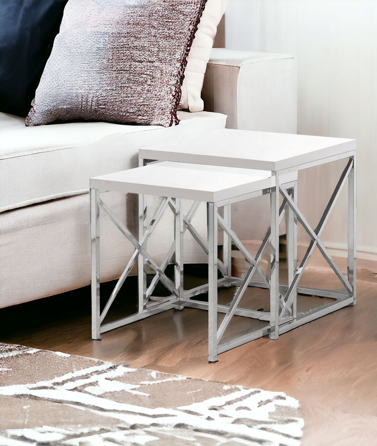 40.5" Particle Board And Chrome Metal Two Pieces Nesting Table Set