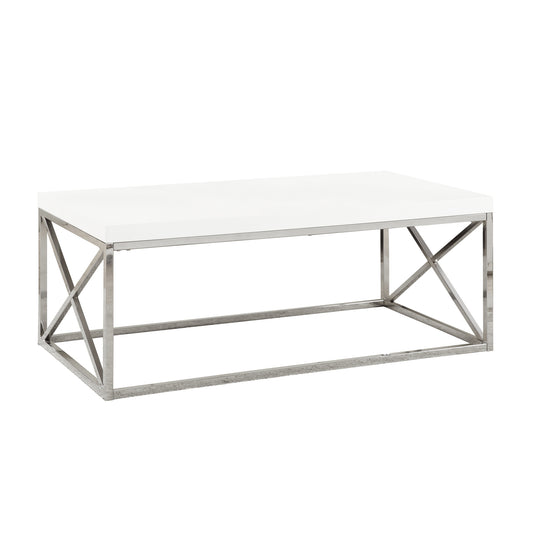 44" Beige And Silver Iron Coffee Table